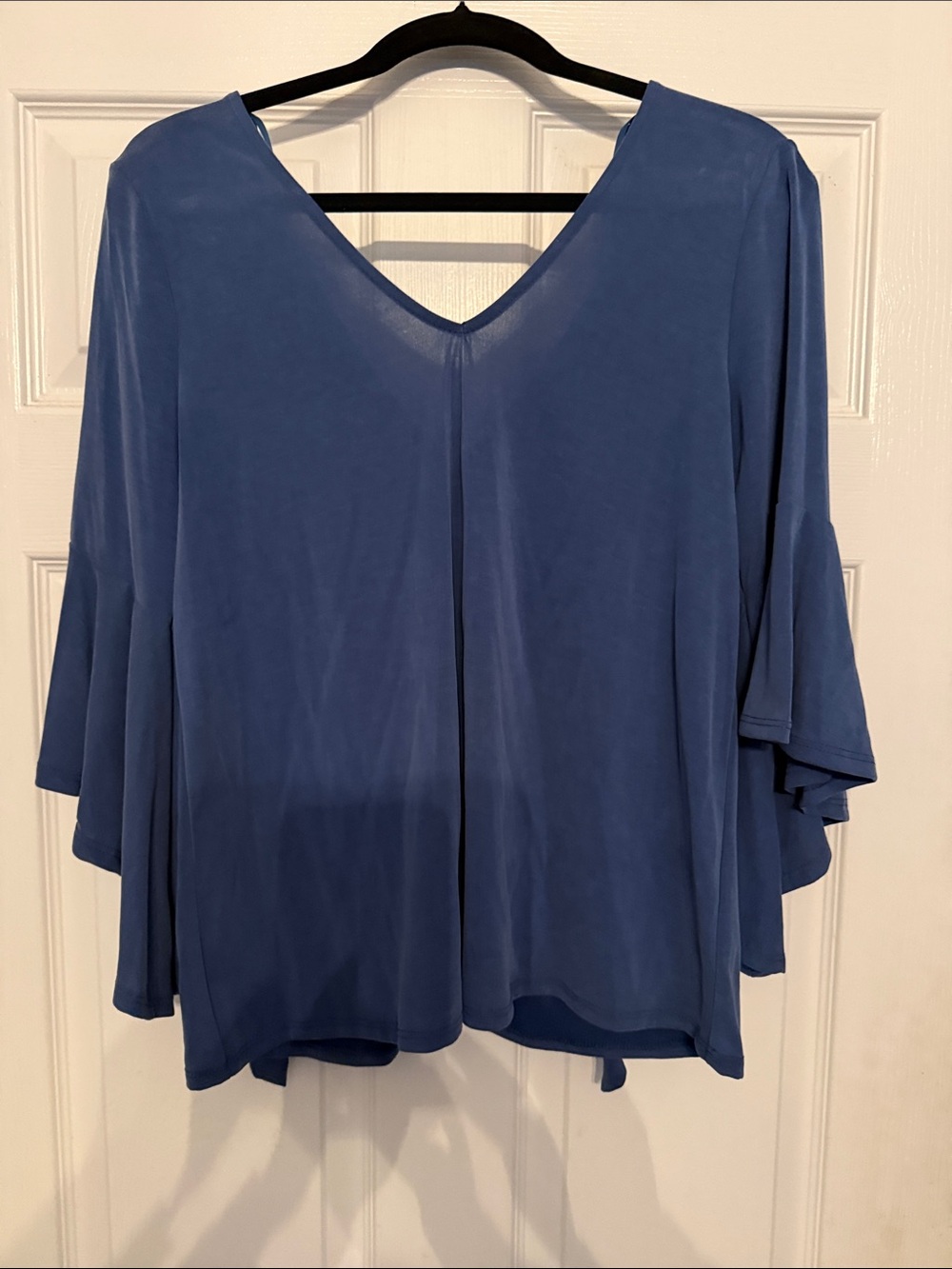 Classic Blue V-Neck Flutter Sleeve Blouse